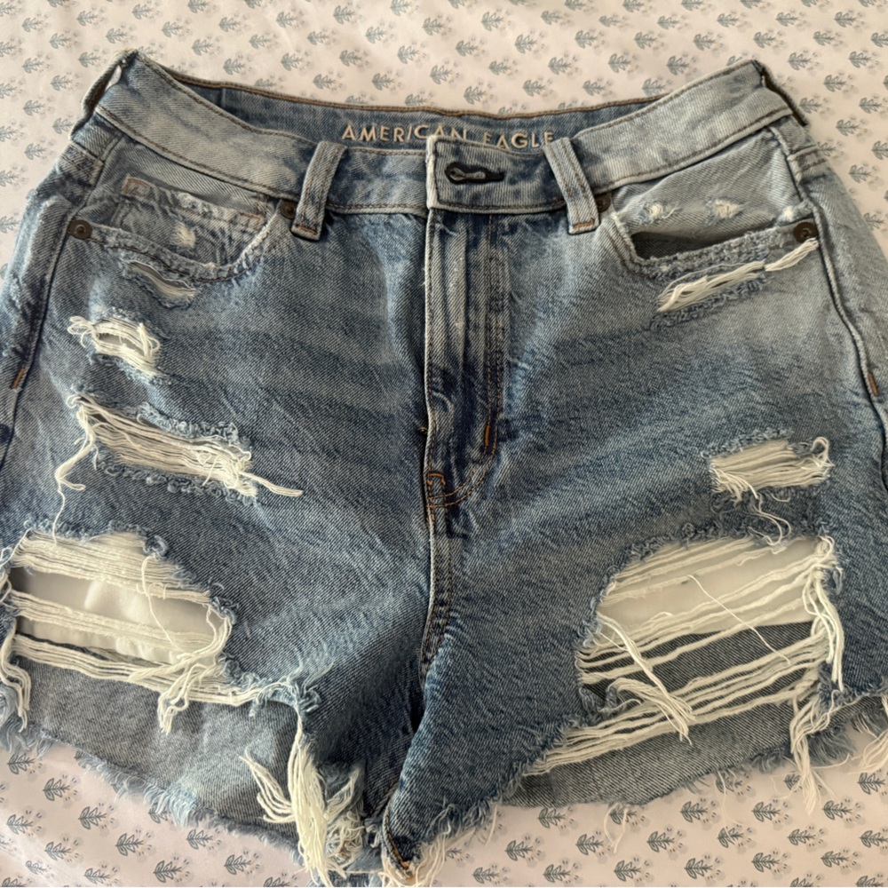 American Eagle Outfitters Women's Ripped Jean Shorts - Light Blue